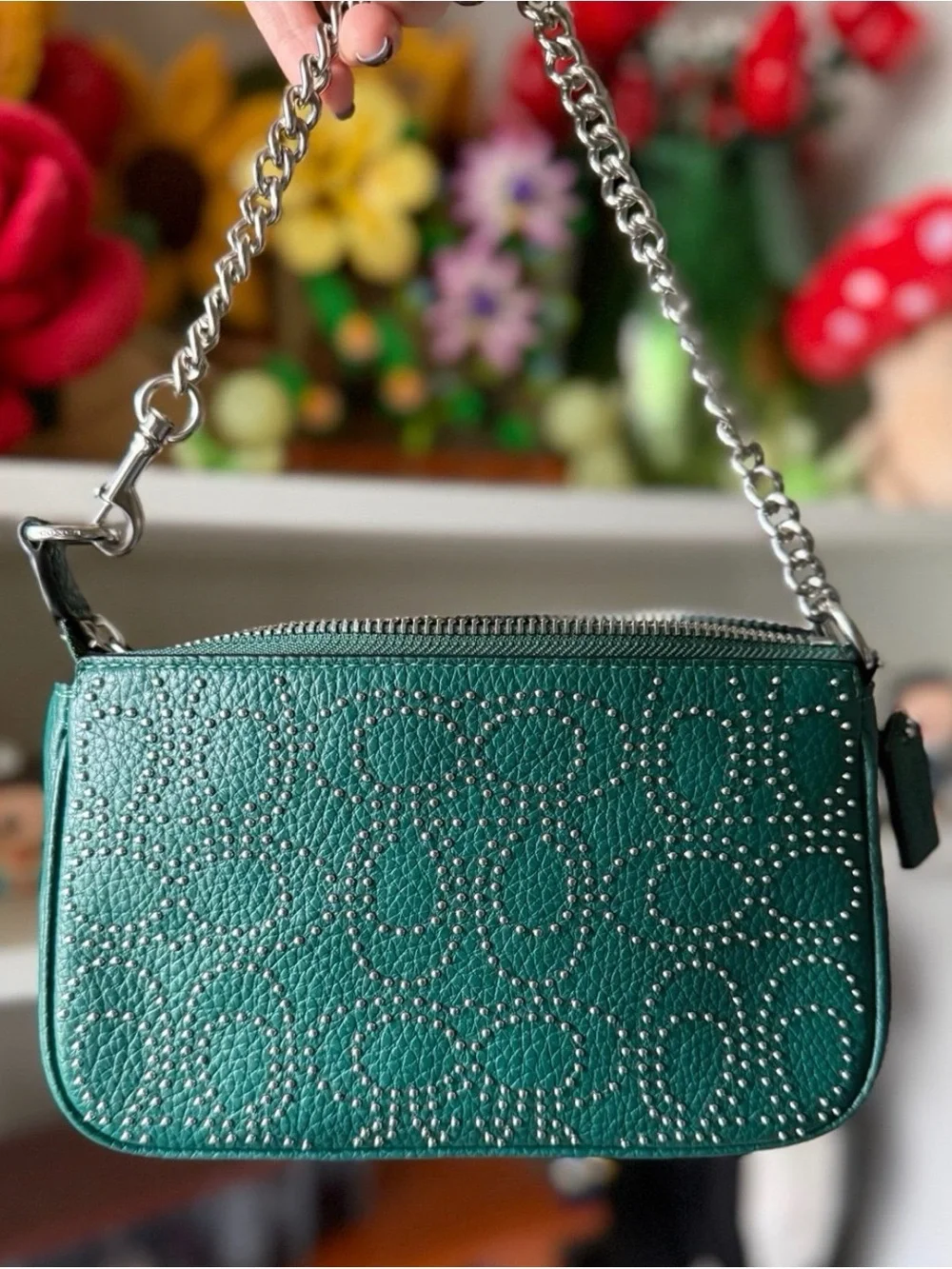 Coach NOLITA 19 WITH SIGNATURE RIVETS Emerald Green EUC - Picture 2 of 8